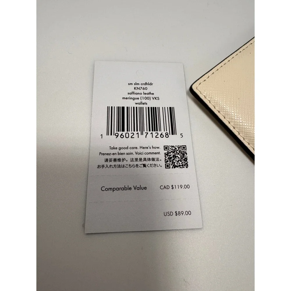 Kate Spade Staci Small Slim Card Holder Meringue Saffiano Leather KN760 Cream